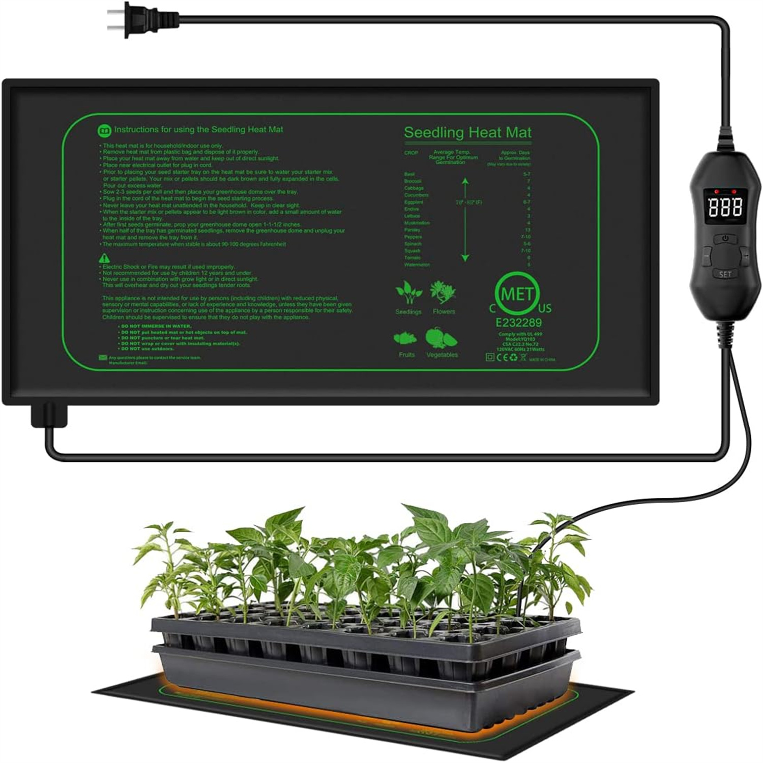 Seedling Heat Mat - Zaailingwarmtemat met digitale thermostaat, binnenplanten, kiemmat,