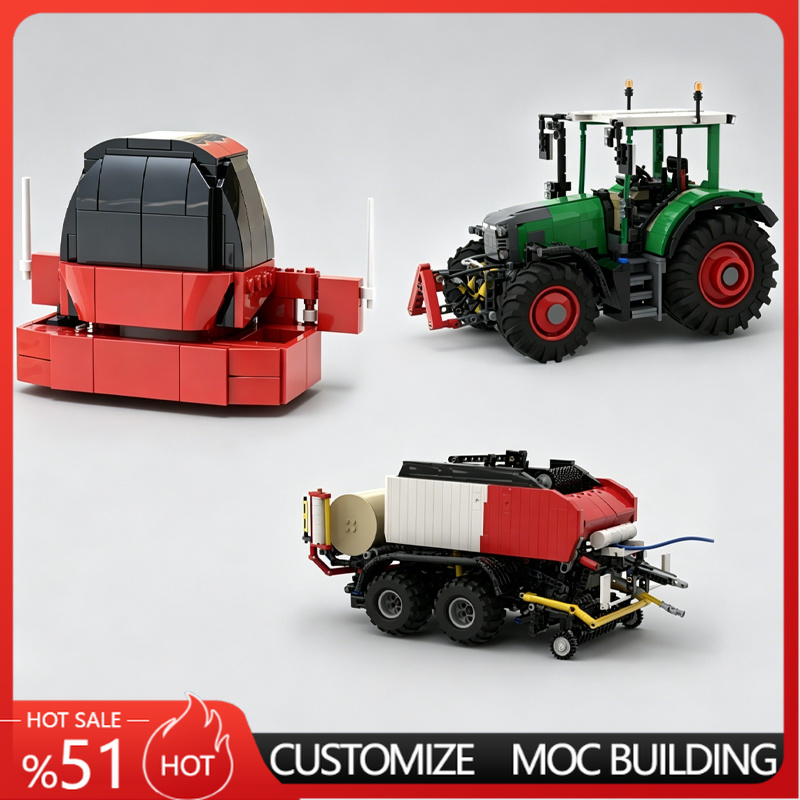 Agriculture Farming Education - NIEUWE groene boerderijtractor met rode balertrailer